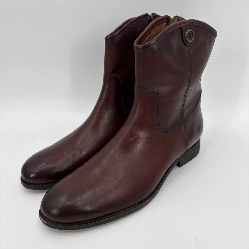 Frye Womens Cognac Melissa Button 2 Short Leather Ankle Boots Size 11B Western